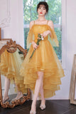 Yellow Tulle High Low Prom Dresses, A-Line Evening Dresses HZ0429