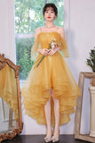 Yellow Tulle High Low Prom Dresses, A-Line Evening Dresses HZ0429