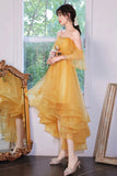 Yellow Tulle High Low Prom Dresses, A-Line Evening Dresses HZ0429