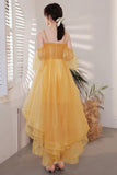 Yellow Tulle High Low Prom Dresses, A-Line Evening Dresses HZ0429