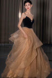 Stylish Velvet Tulle Long Prom Dress, A-Line Evening Dress HZ0429