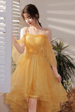 Yellow Tulle High Low Prom Dresses, A-Line Evening Dresses HZ0429