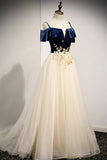 A-Line Off the Shoulder Long Prom Dresses, Champagne Evening Dresses HZ0429