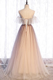 A-Line Long Spaghetti Strap Tulle Prom Dress, Ombre Evening Dress HZ0429