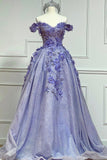 Off the Shoulder Applique Long Prom Dresses, A-Line Formal Evening Dresses HZ0429