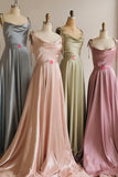 Simple Satin Long Prom Dresses, A-Line Spaghetti Straps Party Dresses HZ0429