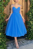 Blue V-Neck Tulle Short Prom Dress, Blue A-Line Party Dress HZ0429