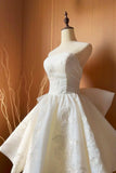 White Strapless Lace Knee Length Party Dress, Cute A-Line Evening Prom Dress with Bow HZ0429