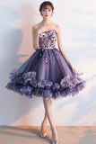 Cute Tulle Short Prom Dresses, A-Line Strapless Homecoming Dresses HZ0429