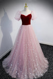 Pink Tulle Long Prom Dress, A-Line Formal Evening Dress HZ0429