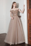 Off the Shoulder Beading Long Prom Dresses, A-Line Evening Dresses HZ0429