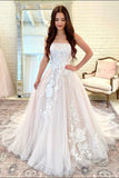 A-Line Strapless Lace Long Ball Gown, Elegant Formal Evening Dress HZ0429