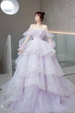 Purple Long Sleeve Tulle Formal Dress, Purple Sweet 16 Dress HZ0429