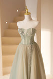 Lovely Strapless Long Tulle Prom Dress, A-Line Evening Dress HZ0429