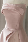 Pink Strapless Satin Floor Length Prom Dress, A-Line Formal Evening Dress HZ0429