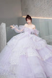 Purple Long Sleeve Tulle Formal Dress, Purple Sweet 16 Dress HZ0429
