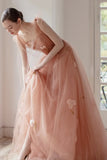 Pink Tulle Long Prom Dress, A-Line Evening Dress with Applique HZ0429