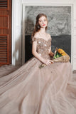 Off the Shoulder Beading Long Prom Dresses, A-Line Evening Dresses HZ0429