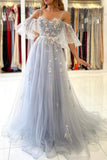 Gray Spaghetti Strap Long Prom Dresses, A-Line Evening Dress HZ0429