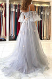 Gray Spaghetti Strap Long Prom Dresses, A-Line Evening Dress HZ0429