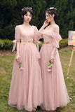 Pink Lace Long Prom Dresses, Lovely A-Line Evening Dresses HZ0429