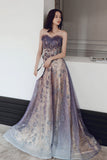 Purple Strapless Tulle Long Formal Dress, A-Line Tulle Evening Dress HZ0429