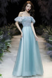 A-Line Tulle Long Prom Dress, Off the Shoulder Evening Dress HZ0429