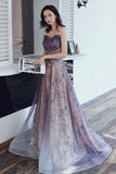 Purple Strapless Tulle Long Formal Dress, A-Line Tulle Evening Dress HZ0429