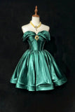 Green Satin Short Prom Dress, Lovely A-Line Knee Length Party Dress HZ0429