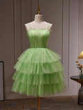 Green Tulle Straps Short Party Dress, Light Green Homecoming Dress HZ0429