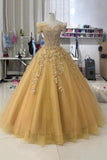 Luxury Gold Beaded Quinceanera Dress | Off-the-Shoulder Sweetheart Ball Gown HZ0429