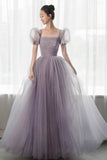 Purple Tulle Long Prom Dresses, Lovely A-Line Evening Dresses HZ0429