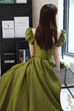 Green Saitn Long Prom Dresses, A-Line Evening Dresses HZ0429