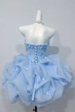 Blue 3D Floral Short Prom Dress Custom Party Gown HZ0429