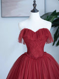 Burgundy Sweetheart Neckline Long Formal Dress, A-Line Strapless Evening Dress HZ0429