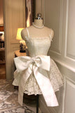 Cute Lace Short/Mimi Prom Dress, A-Line Ivory Backless Party Fashion Dress HZ0429