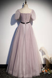 A-Line Tulle Long Prom Dresses, Simple Evening Dresses HZ0429
