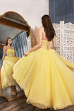 Yellow Strapless Lace Long Prom Dress, A-Line High Low Evening Dress HZ0429