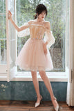 Pink Tulle Short Prom Dresses, A-Line Puffy Tulle Homecoming Dresses HZ0429