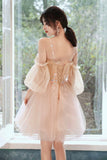 Pink Tulle Short Prom Dresses, A-Line Puffy Tulle Homecoming Dresses HZ0429