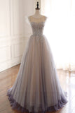 Cute Tulle Sequins Long Prom Dresses, A-Line Evening Dresses HZ0429
