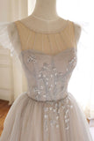 Cute Tulle Sequins Long Prom Dresses, A-Line Evening Dresses HZ0429