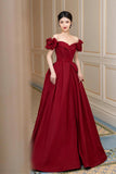 Burgundy Satin Long Prom Dress, A-Line Evening Party Dress HZ0429