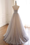 Cute Tulle Sequins Long Prom Dresses, A-Line Evening Dresses HZ0429