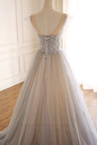 Cute Tulle Sequins Long Prom Dresses, A-Line Evening Dresses HZ0429