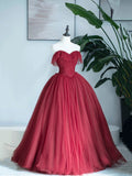 Burgundy Sweetheart Neckline Long Formal Dress, A-Line Strapless Evening Dress HZ0429