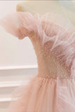 Pink Tulle Long Prom Dresses, A-Line Graduation Dresses HZ0429