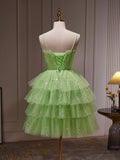 Green Tulle Straps Short Party Dress, Light Green Homecoming Dress HZ0429