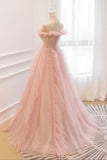 Pink Tulle Long Prom Dresses, A-Line Graduation Dresses HZ0429