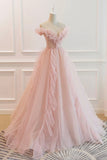 Pink Tulle Long Prom Dresses, A-Line Graduation Dresses HZ0429